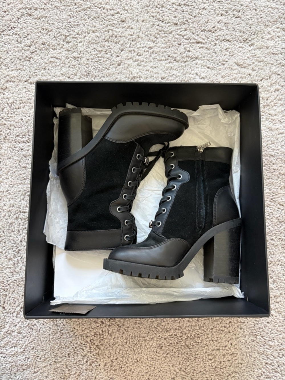 Coach Hedy Lace-Up Booties Black Leather Suede - Picture 3 of 13